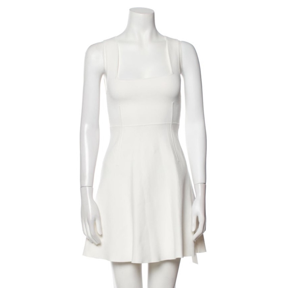 Nicholas Knit Flared Square Neck White Sleeveless Mini Dress